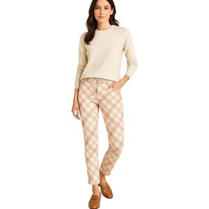 J.McLaughlin Lexi Knit Jeans Slim Ankle Pants Preppy Academia Sz 4 Pink Plaid